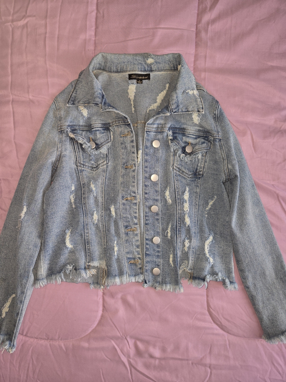 Shinestar Light Blue Distressed Denim Jacket